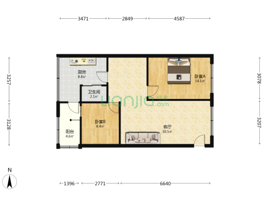 新城西路 2室1厅1卫 72平方