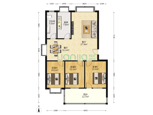 胜利桥生活区 3室2厅1卫 120平方