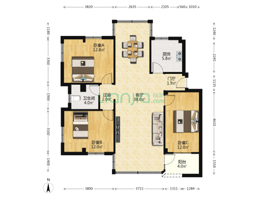 城区集资楼 3室1厅1卫 105平方