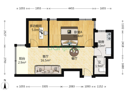 赤岗西路6-14号 2室1厅1卫 49平方