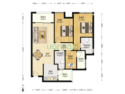 碧桂园保利云禧三期 3室1厅2卫 106平方
