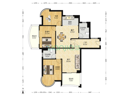 星源水岸香堤 3室2厅2卫 126平方