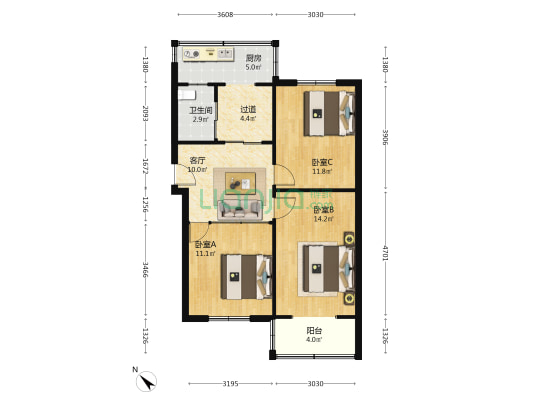 兴蓉街8号 3室1厅1卫 70平方