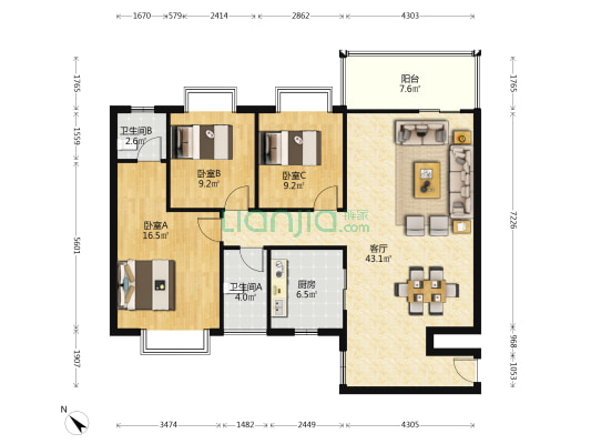惠达苑（惠城） 3室1厅2卫 115平方