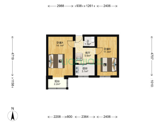 矿机社区 2室1厅1卫 50平方