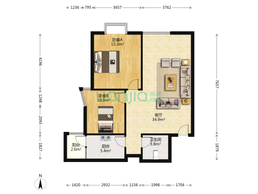 新光世纪城 2室1厅1卫 93平方