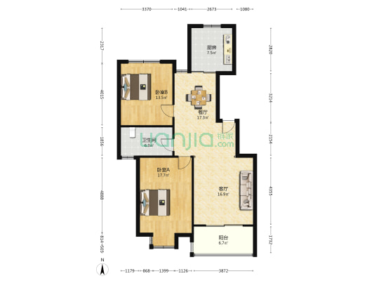 学府西苑 2室2厅1卫 108平方