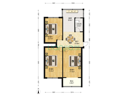 建新楼 3室1厅1卫 86平方