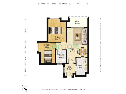 万科山景城 2室1厅1卫 65平方