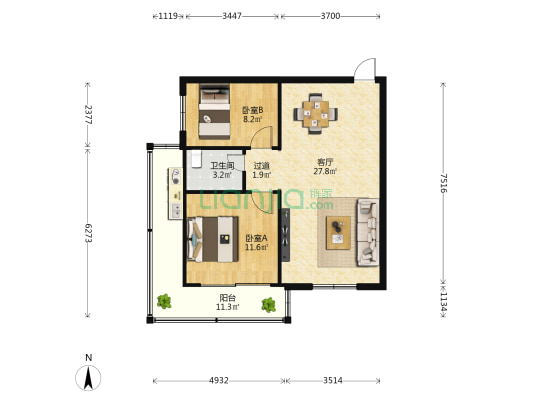 琼山华侨大厦 2室1厅1卫 74平方