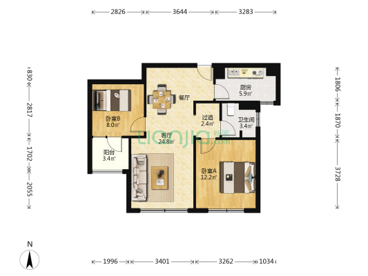 朗诗天萃 2室1厅1卫 80平方