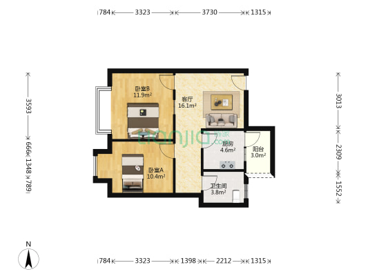 沱江佳苑 2室1厅1卫 59平方