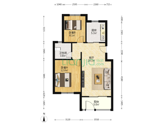 东原郦湾东区 2室1厅1卫 77平方
