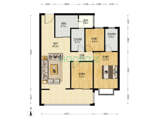 俊发城文倾苑 3室1厅2卫 115平方