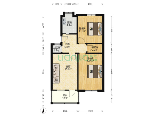 阜南路129号 2室1厅1卫 70平方