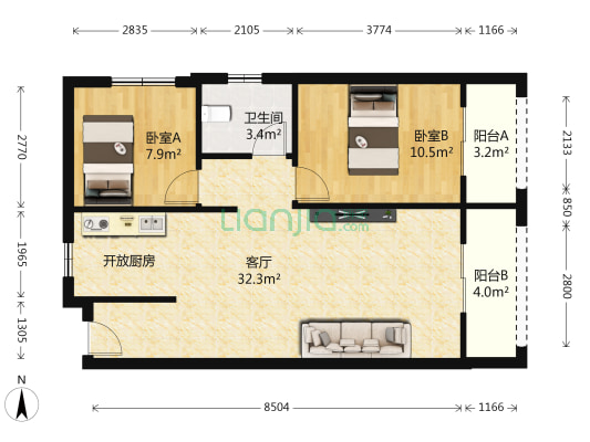 隆和水岸 2室1厅1卫 86平方