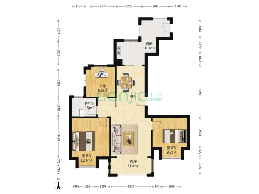 汉口城市广场三期 3室1厅1卫 97平方