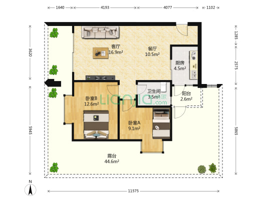 锦绣阳光花园年华苑 2室2厅1卫 76平方