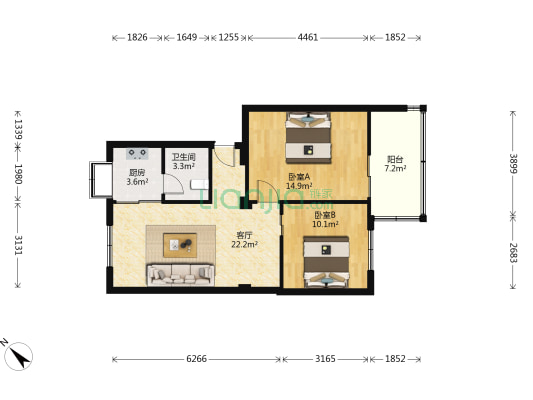 兰陵路8号 2室1厅1卫 76平方