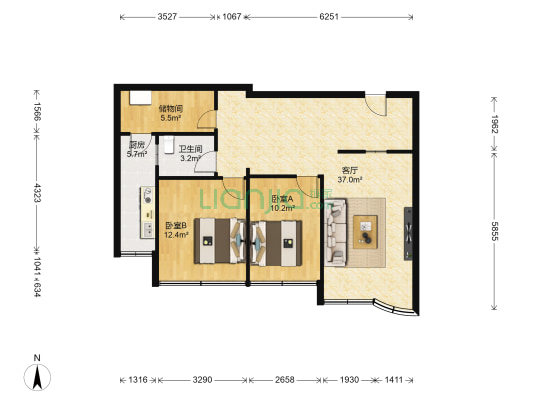 金沙花园 2室1厅1卫 104平方