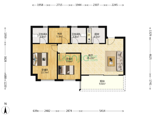 云栖麓 3室1厅2卫 97平方