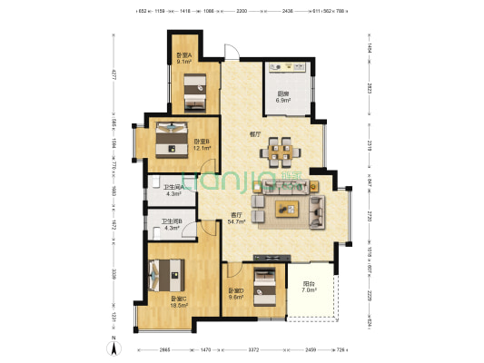 玉兰湖庭 4室1厅2卫 141平方