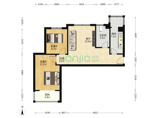 红山雅轩 2室1厅1卫 86平方