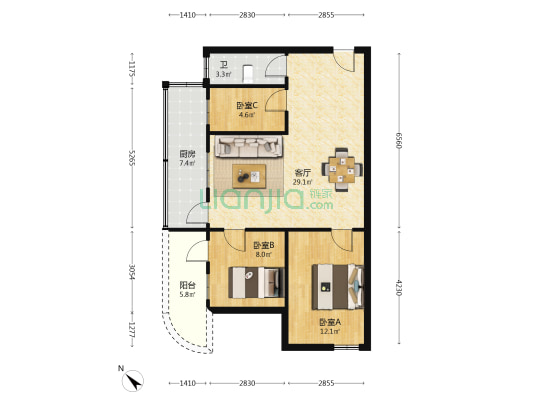 鹅岭西路 3室1厅1卫 83平方