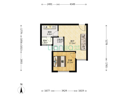 彩甸苑 1室1厅1卫 47平方