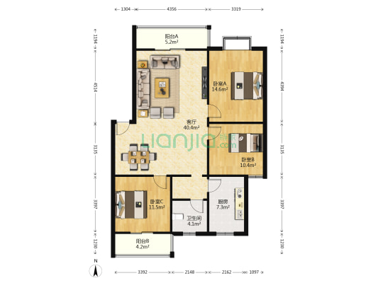 沱源小区 3室1厅1卫 116平方