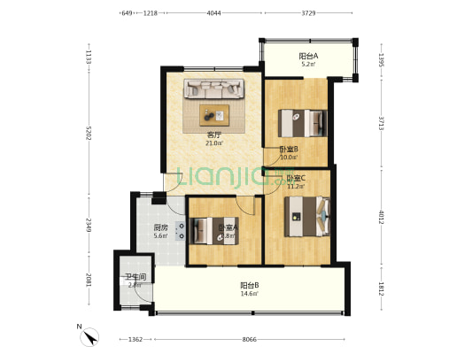 德阳宾馆宿舍 3室1厅1卫 90平方