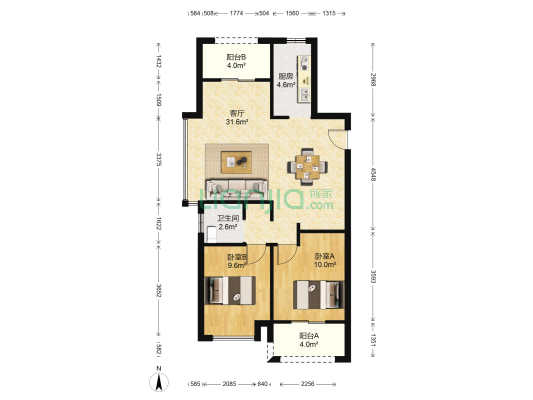 旭南嘉苑 2室1厅1卫 86平方