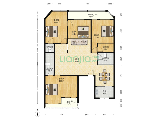金凤南区园 4室1厅3卫 147平方