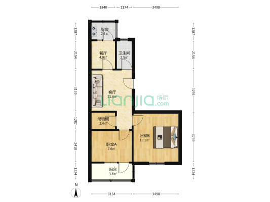 搪瓷厂宿舍 2室2厅1卫 57平方