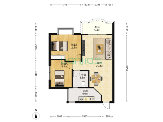 皓林新华苑 2室1厅1卫 74平方