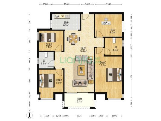 中建钰和城 4室1厅1卫 128平方