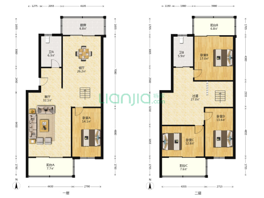 路桥家园 4室2厅2卫 201平方