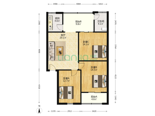 天府中路130号 3室1厅1卫 100平方