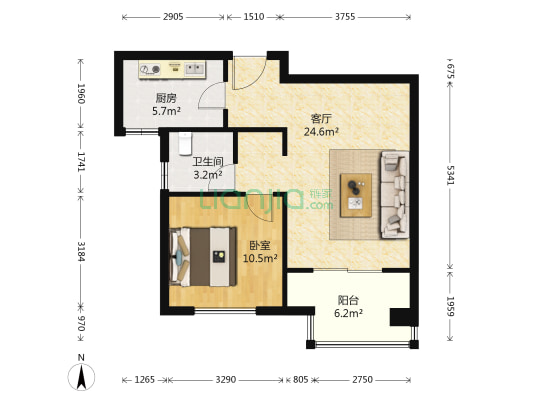光明·唐镇壹号 1室1厅1卫 65平方