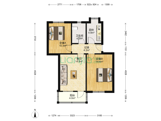 省二院宿舍 2室1厅1卫 73平方