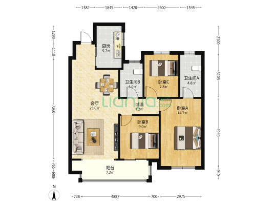 新城清河印 3室1厅2卫 112平方