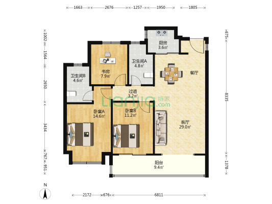 晓风印月府 3室1厅2卫 117平方
