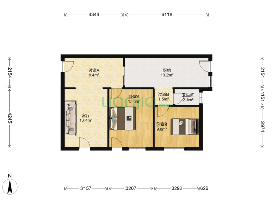 成荫巷6号 2室1厅1卫 87平方