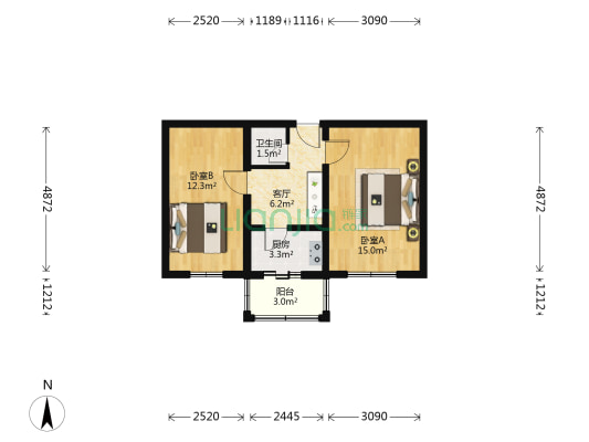 南横西街 2室1厅1卫 52平方