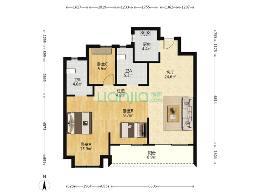 滨河沁月 3室1厅2卫 109平方