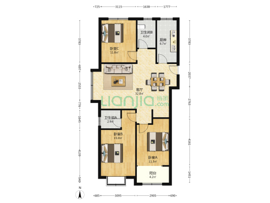 帝景湾 3室1厅2卫 126平方