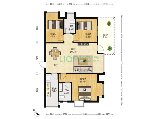 星河苑 3室1厅2卫 102平方