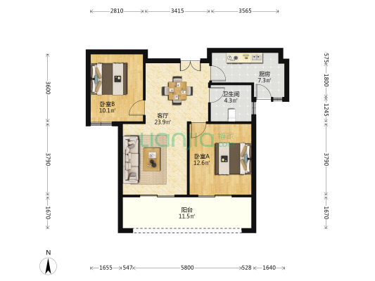 胜秀花苑 2室1厅1卫 90平方