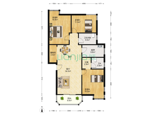 藏龙水天居 3室1厅2卫 121平方