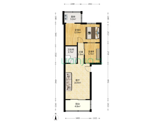 三中家属楼 2室1厅1卫 66平方